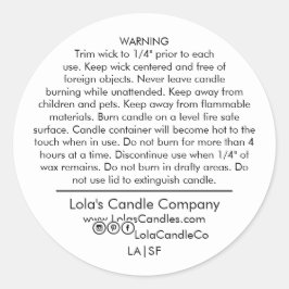 VARNINGSETIKETT FÖR personlig KANDLE VARNING Runt Klistermärke