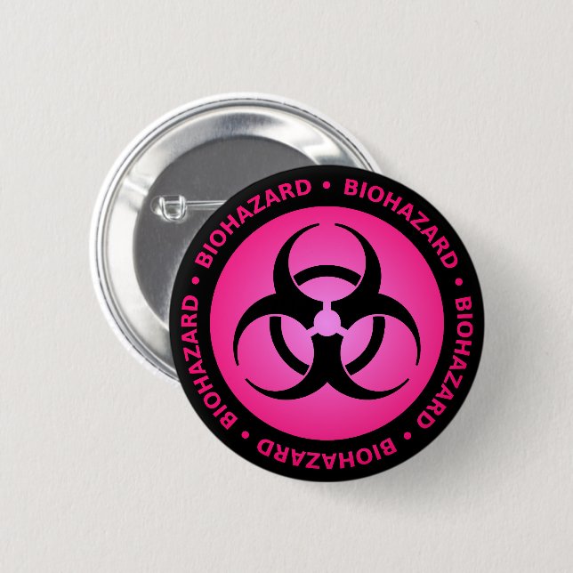 Varningsknapp för rosa biofara knapp (Framsida & baksida)