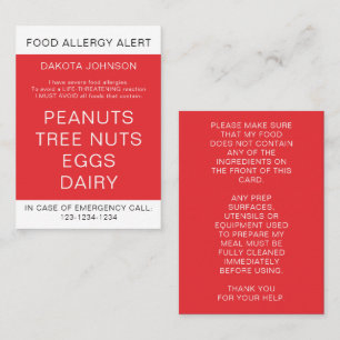 Varningskort för Red Barn Personlig Food Allergy
