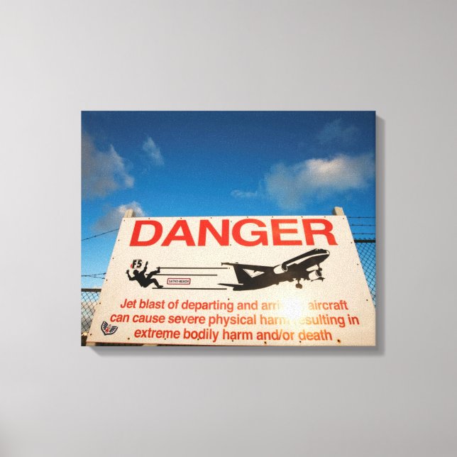 Varningsskylt nära S:t Maarten-flygplatsen. Canvastryck (Framsida)