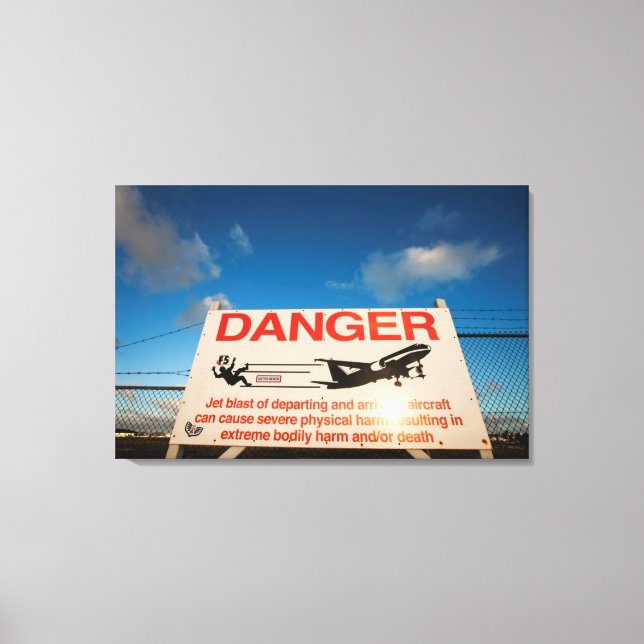 Varningsskylt nära S:t Maarten-flygplatsen. Canvastryck (Framsida)