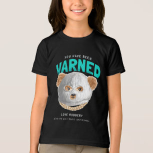 Varningsslogan med björn-docka i huva mask vektor t shirt