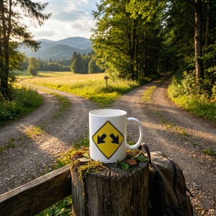 Varningsvägmärke med två nedåtpil kaffemugg