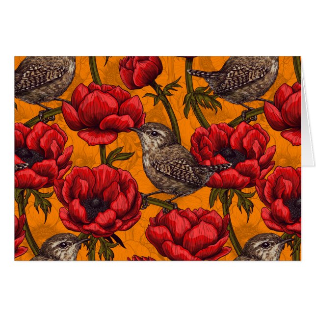 Varor i en röd anemonträdgård hälsningskort (Framsidan Horizontal)