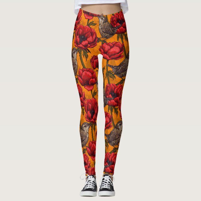 Varor i en röd anemonträdgård leggings (Framsida)