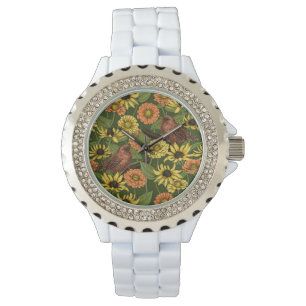 Varor och blommor på grönten armbandsur