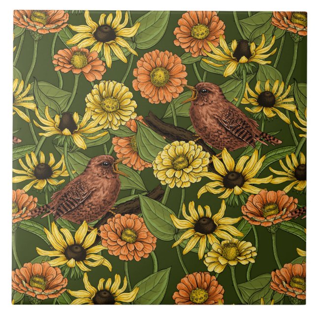 Varor och blommor på grönten kakelplatta (Framsidan)