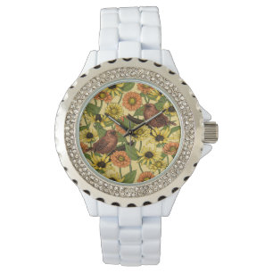 Varor och blommor på gulten blek armbandsur