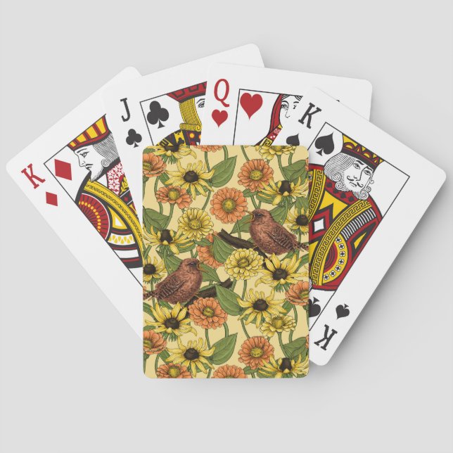 Varor och blommor på gulten blek casinokort (Baksidan)