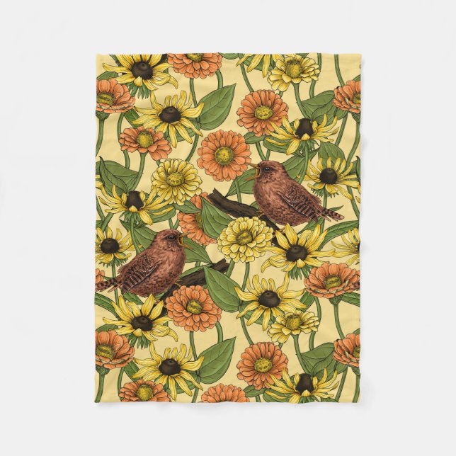 Varor och blommor på gulten blek fleecefilt (Framsidan)