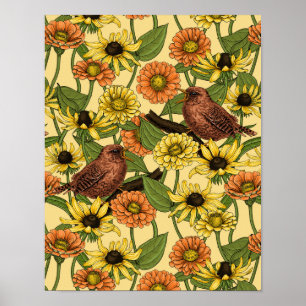 Varor och blommor på gulten blek poster