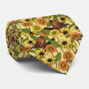 Varor och blommor på gulten blek slips