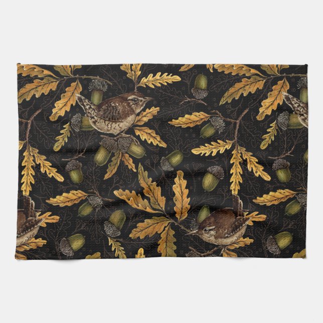 Varor och bokstäver på svart kökshandduk (Horisontell)