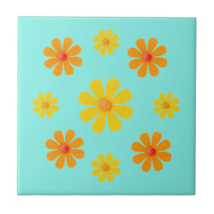 Vårorange och gula blommor för kök kakelplatta