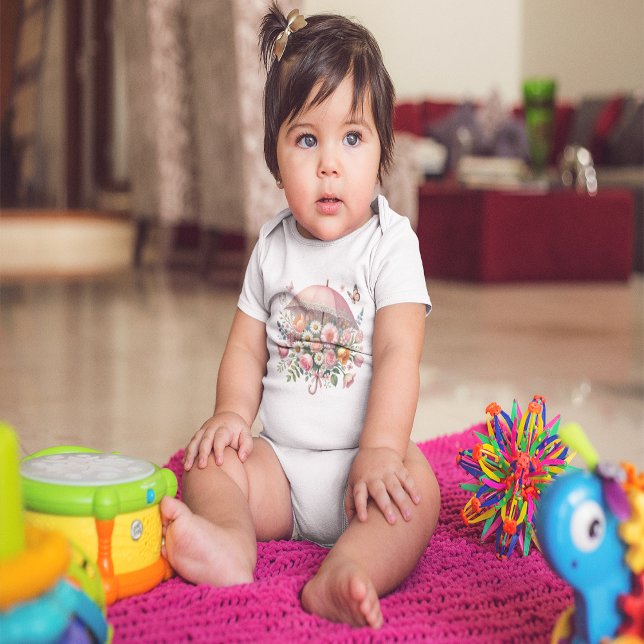 Vårparaplyschmflor T Shirt (Spring Umbrella Flowers Baby Bodysuit)
