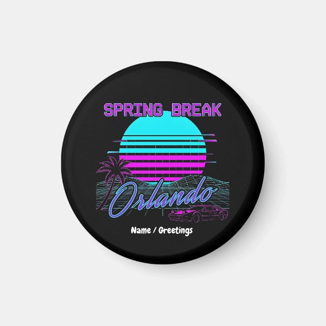 Vårpaus 2026 Orlando After Dark Retro Synth Magnet (Framsidan)