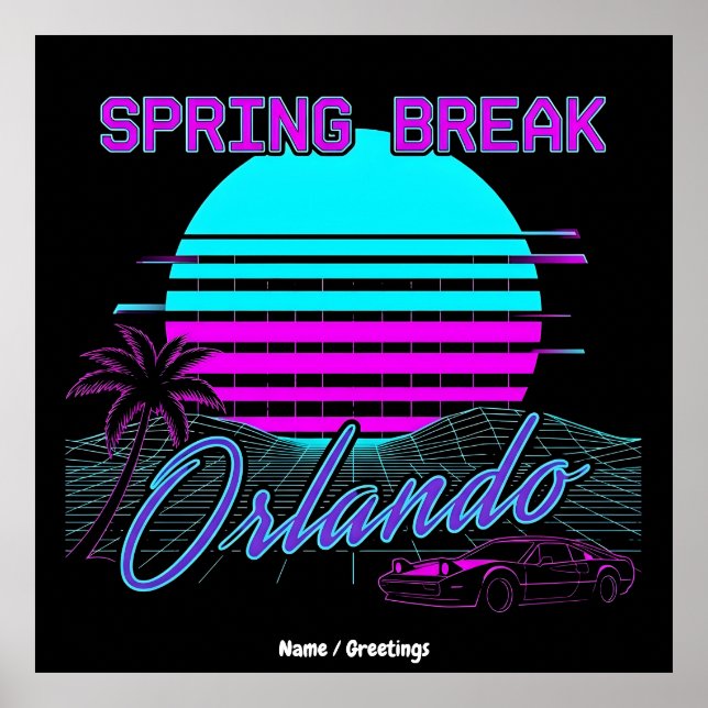 Vårpaus 2026 Orlando After Dark Retro Synth Poster (Framsidan)