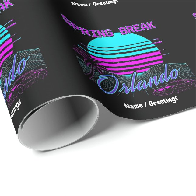 Vårpaus 2026 Orlando After Dark Retro Synth Presentpapper (Rullad Hörn)
