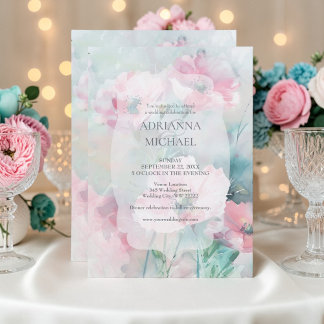 Vårpink och teal blomsterbröllopsinbjudan inbjudningar