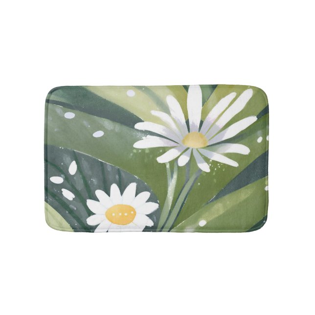 Vårprästkragar | Akvarell Vita Blommor Trädgård Badrumsmatta (Framsidan)