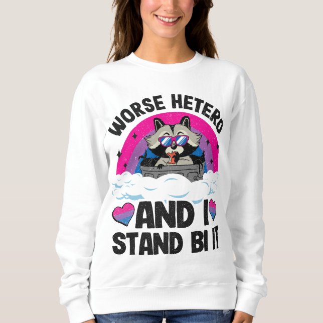 Värre Hetero och jag står emot Raccoon Bi Pride Bi T Shirt (Framsida)