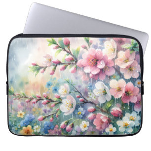 Vårregn Blommar Akvarell Cottagecore Laptop Fodral