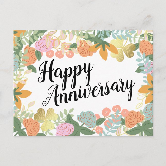 Vårros Blommar Klöver Lycka till årsdagen  Vykort (Framsida)