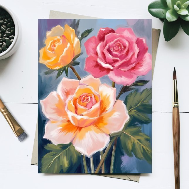 Vårrosor | Blommålning i akvarell blomma Vykort (Skapare uppladdad)