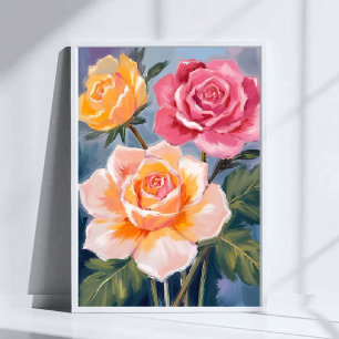 Vårrosor Blommålning i akvarellteknik Blomma Poster