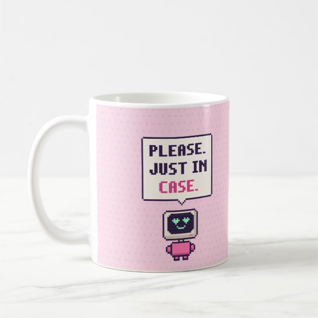 Varsågod. För säkerhets skull. Rolig AI Pixel-mugg Kaffemugg (Vänster)