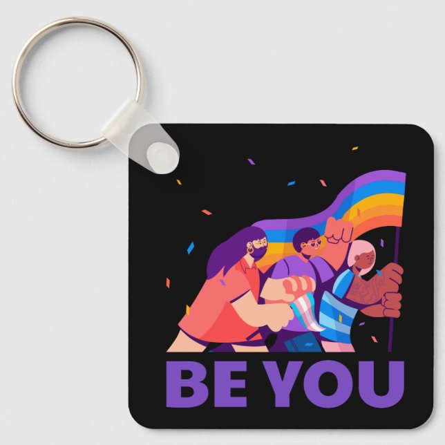 Varsågod. HBT+Pride. Rainbow flagga Keychain Nyckelring (Framsida)