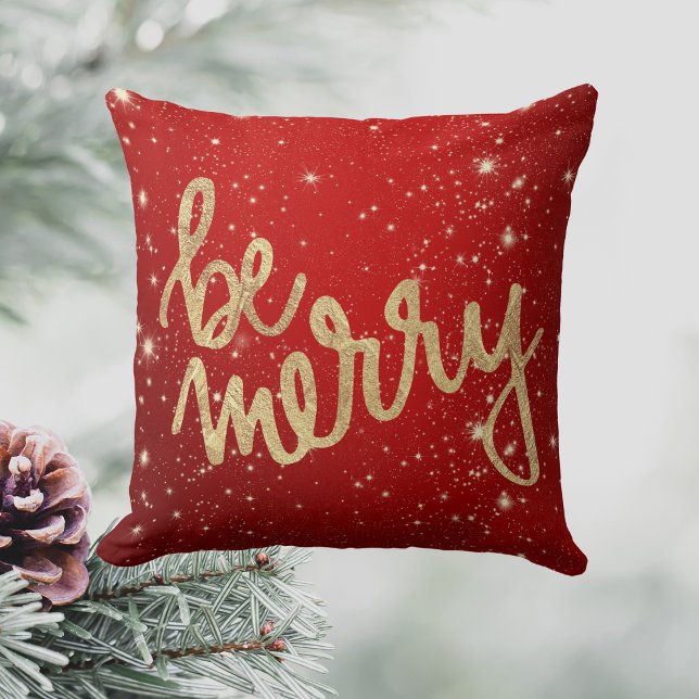 Varsågod - Röd och Guld - jul Kudde (Be Merry - Red and Gold - Christmas Throw Pillow)