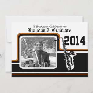 Varsity Band Saxophone Studenten Photo Orange Inbjudningar