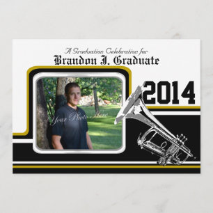 Varsity Band Trumpet Studenten Photo Guld Inbjudningar