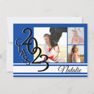 Varsity Blue 2023 Studenten Tri Photo Inbjudningar
