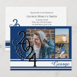 Varsity Blue 2024 Studenten Tri Photo Inbjudningar