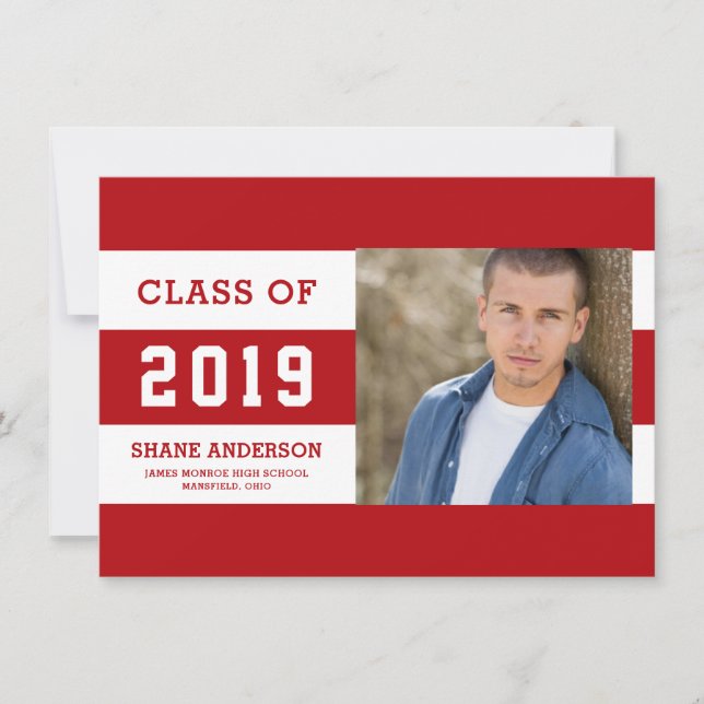 Varsity Lettering Stripe Grad Photo Announcement Meddelande (Framsida)