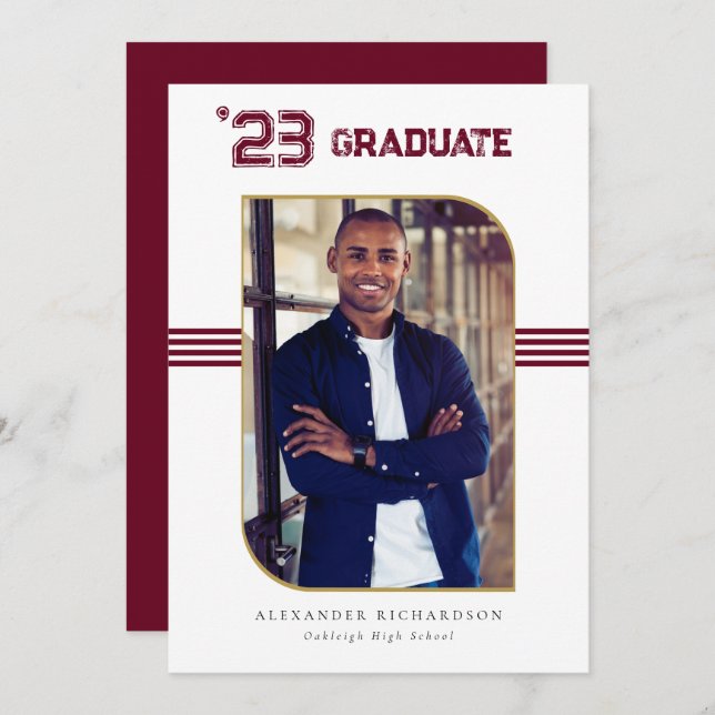 Varsity Letterman | Red & Guld Studenten Photo Meddelande (Fram/baksida)