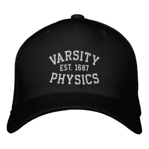 VARSITY, PHYSICS, EST 1687 black and white Broderad Keps
