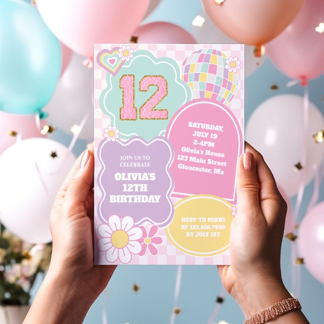 Varsity Preppy Pastel patch 12:e Birthday Inbjudningar (Skapare uppladdad)