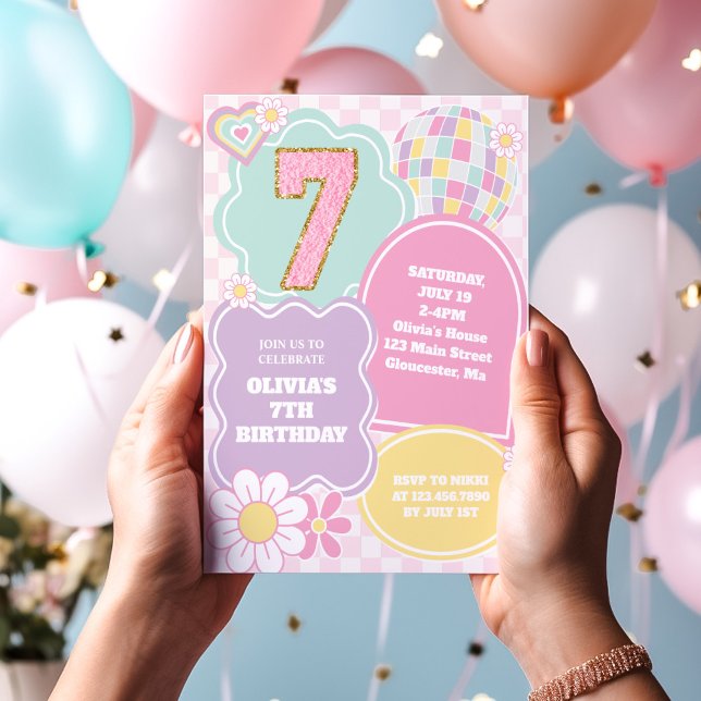 Varsity Preppy Pastel patch 7:e Birthday Inbjudningar (Skapare uppladdad)