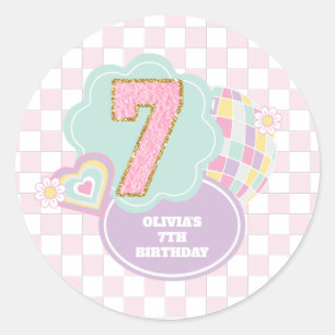 Varsity Preppy Pastel patch 7:e Birthday Runt Klistermärke