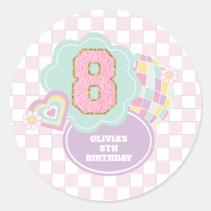 Varsity Preppy Pastel patch 8:e födelsedag Runt Klistermärke