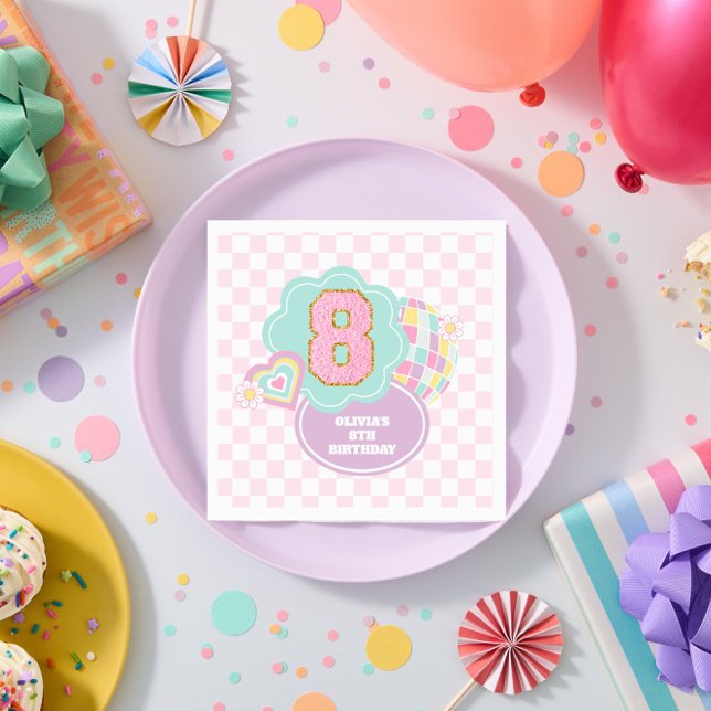 Varsity prydlig pastell lapp 8-årsdag pappersservett (Skapare uppladdad)