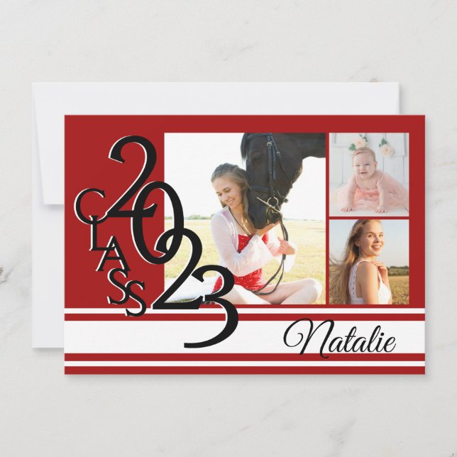 Varsity Red 2023 Studenten Tri Photo Inbjudningar (Framsida)