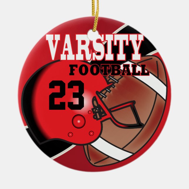 Varsity Red and Black Football Julgransprydnad Keramik (Framsidan)