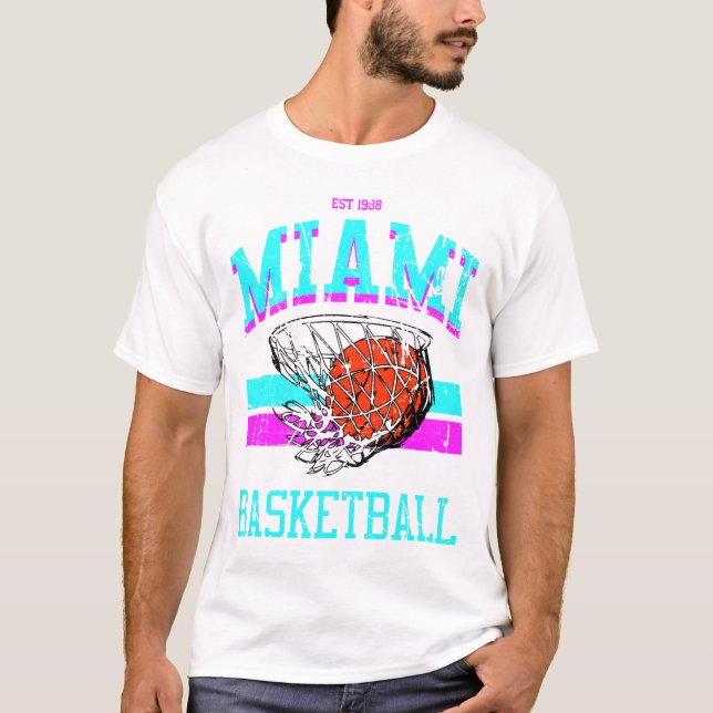 Varsity Stil Miami Vice Basketball T Shirt (Framsida)