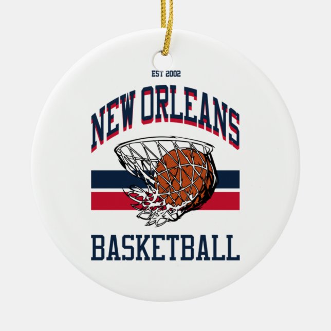 Varsity Stil New Orleans Basketball Julgransprydnad Keramik (Framsidan)