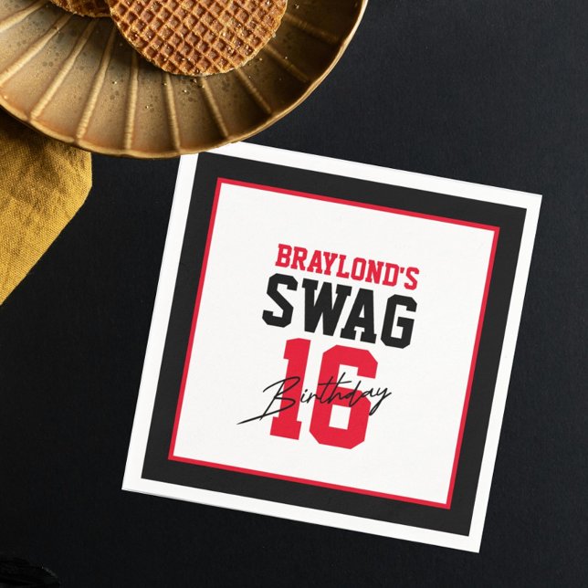 Varsity Stil Red Swag 16 Birthday Pappersservett (Skapare uppladdad)