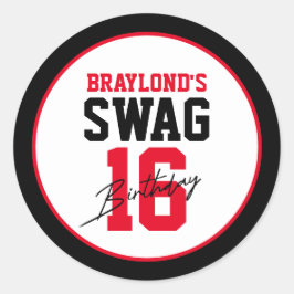 Varsity Stil Red Swag 16 Birthday Runt Klistermärke